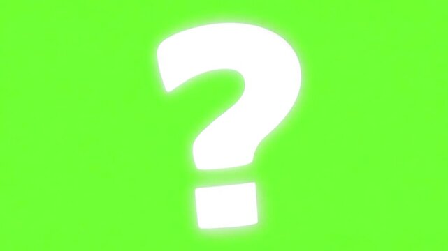 Animated white questions mark on green screen. Moving question mark animation. footage 4k video. Floating on chroma key background 3D