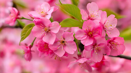 Fototapeta premium Delicate cherry sakura tree, ethereal pink blossom wallpaper bud, graceful closeup springtime season spring, botanical traditional asian, natural blooming beautiful
