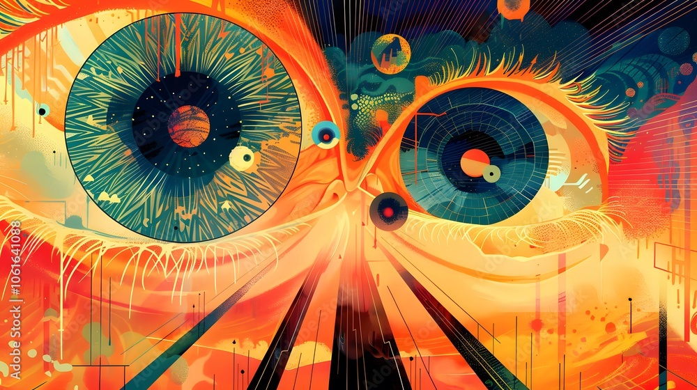 Poster mesmerizing surreal psychedelic visuals with vibrant fractal patterns and cosmic energy
