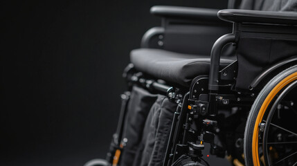Fototapeta premium A close up view of modern wheelchair showcasing its sleek design and functional features. image highlights sturdy frame and comfortable seating, emphasizing accessibility and mobility