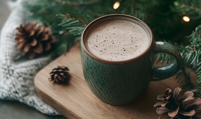 A Cup of Hot Chocolate Surrounded by Festive Decor, Generative AI 