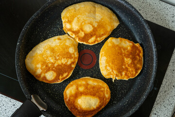 Golden Protein Pancakes: Fitness-Friendly Flapjacks. Nutritious Morning Meal Preparation in Progress
