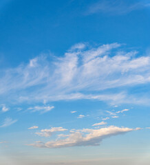 Vertical Panorama of Gentle Morning Sky with Translucent Clouds — Soft Blue Background for Sky Replacement