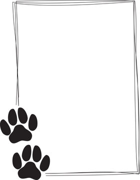 Hand drawn frames with pet footprints. Pet paw quote speech bubble.