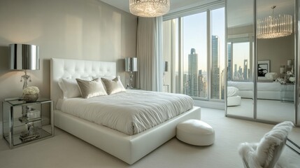 Luxurious Modern Bedroom with City View.