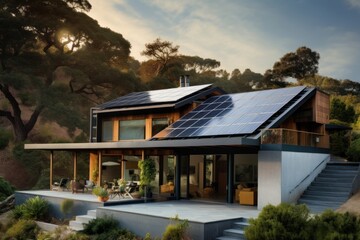 Obraz premium House with solar panels architecture building outdoors.