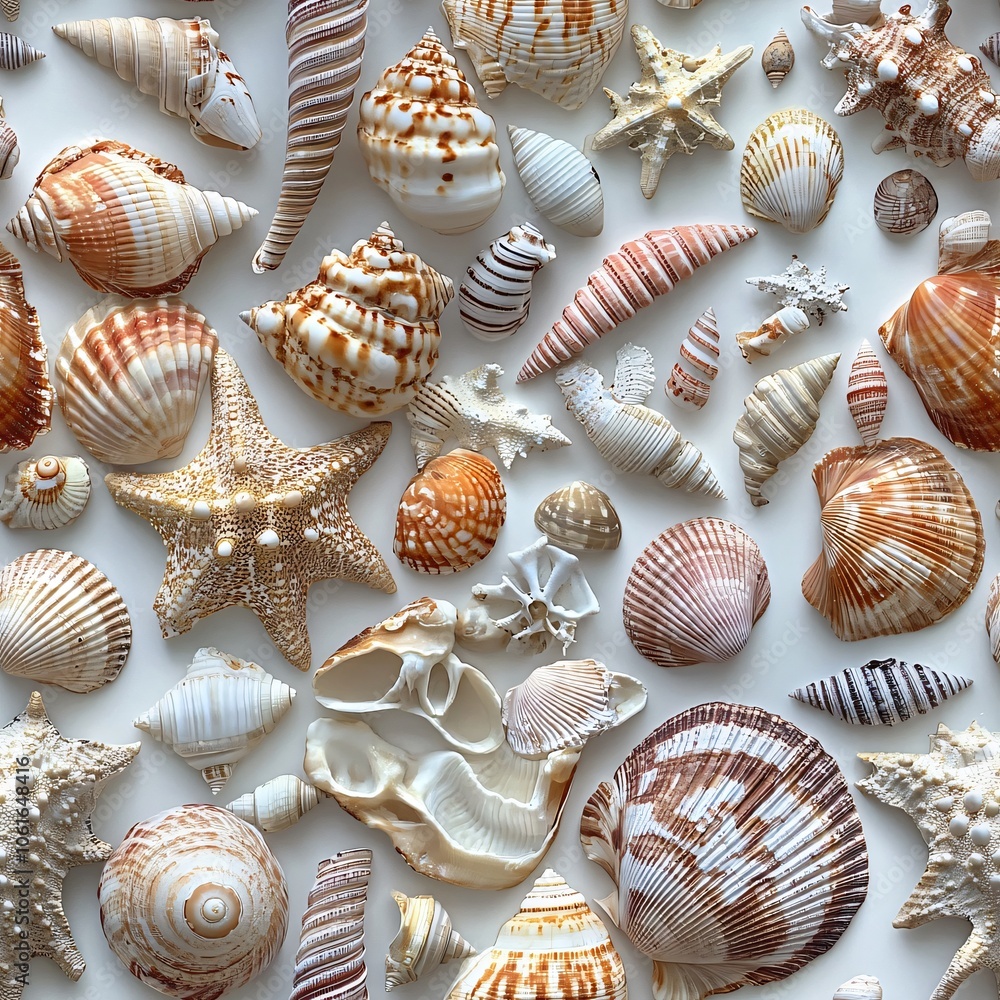 Poster nautical seashells(seamless pattern and tile image)