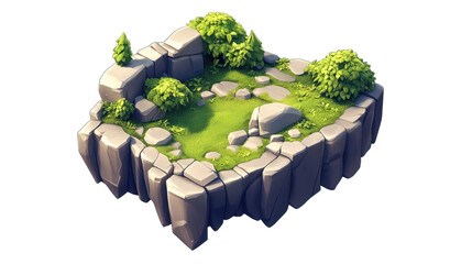 Floating island 3D texture, isolated on transparent or white background, png