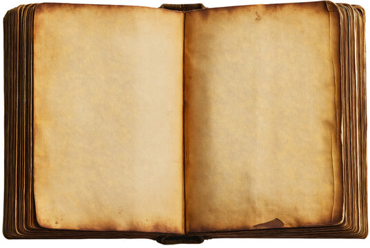Timeless open vintage book, scholarly mockup page top view, weathered isolated aged blank empty, antique historical wisdom, literary treasured knowledge
