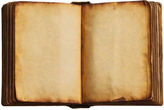 Timeless open vintage book, scholarly mockup page top view, weathered isolated aged blank empty, antique historical wisdom, literary treasured knowledge