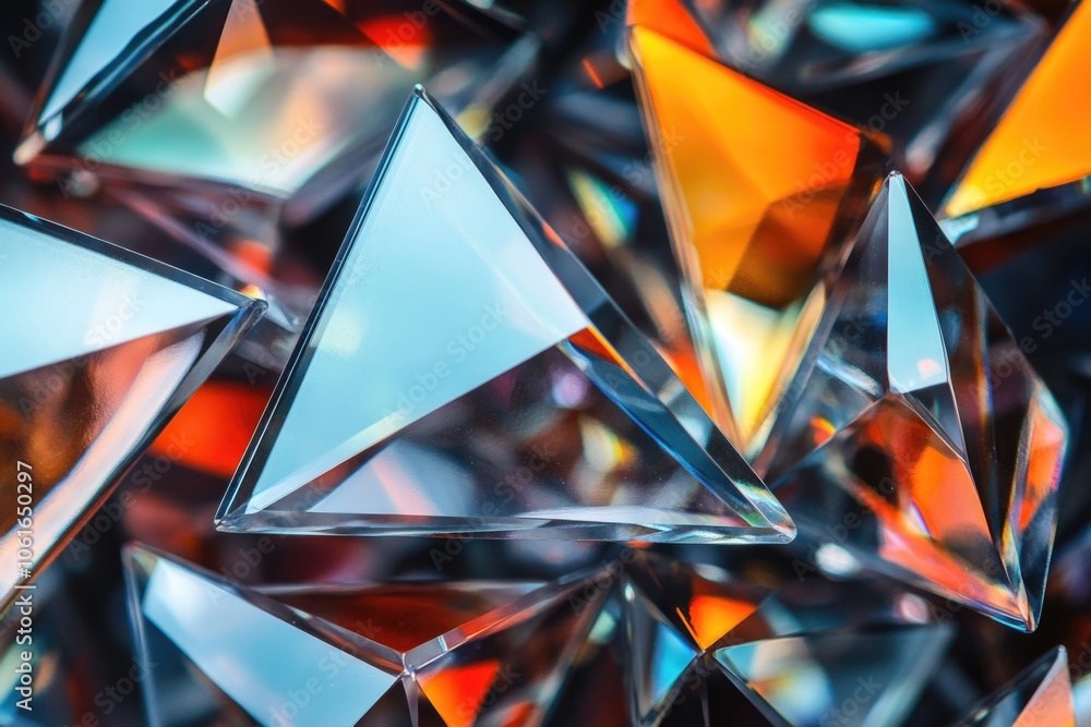 Poster a close-up view of a group of glass triangles, ideal for use in design and decoration projects