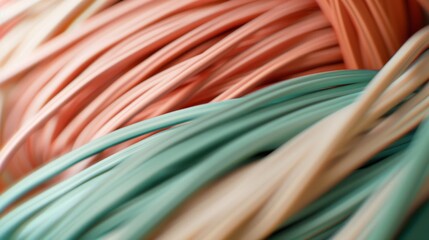 An array of pastel ballet bands in peach and teal intertwine, creating a flowing and harmonious...