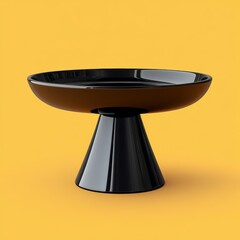 Minimalist Black Ceramic Pedestal Bowl on Yellow Background