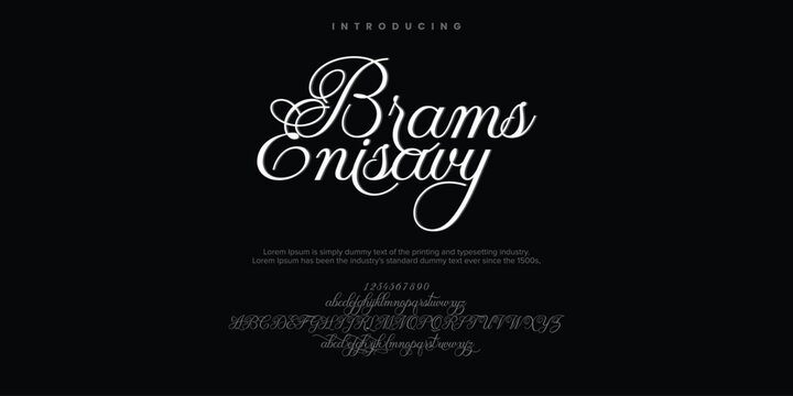 Brams Enisary Abstract Fashion font alphabet. Minimal modern urban fonts for logo, brand etc. Typography typeface uppercase lowercase and number. vector illustration