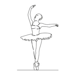 One continuous single drawing line art flat doodle dance, dancer, performance, balance, pose, ballerina, ballet, studio, woman, girl. Isolated image hand draw contour on a white background