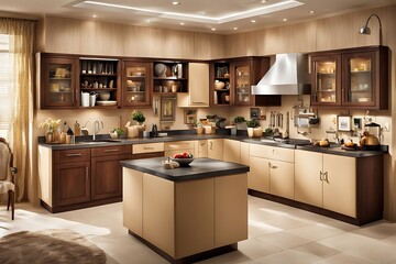 Fototapeta premium A Home kitchen interior for everyday work and a cooking cabinet in the wonderful image