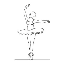 One continuous single drawing line art flat doodle dance, dancer, performance, balance, pose, ballerina, ballet, studio, woman, girl. Isolated image hand draw contour on a white background