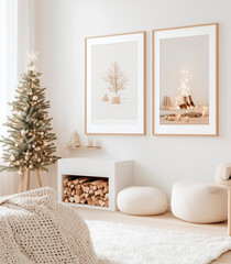 cozy minimalist living room in natural tones christmas decor