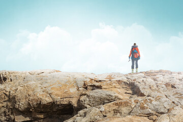 Obraz premium Mountaineer ready for adventure. Mixed media