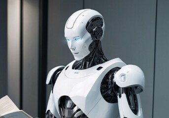 Humanoid Robot Reading a Book in a Modern Living Room