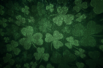 St. Patrick's Day banner design. Elegant green background with shamrock on metal surface.