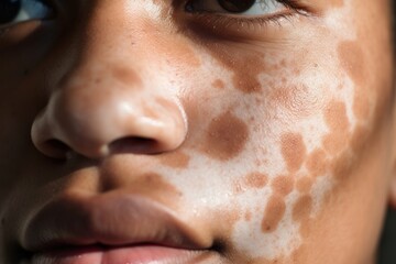 Fototapeta premium Woman's face with vitiligo skin, closeup.