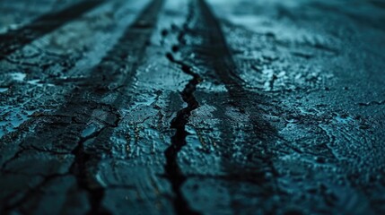 Obraz premium Close-up shot of a tire track on a road, great for use in travel or adventure themed projects