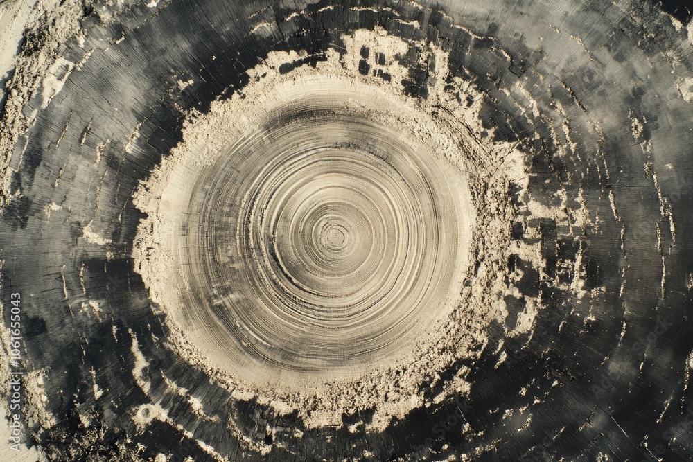 Poster a close-up image of a circular object in black and white