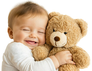 Tender baby hug teddy bear, gentle toy isolated adorable soft, loving stuffed friend doll child, sweet cuddly cheerful, playful happy innocent