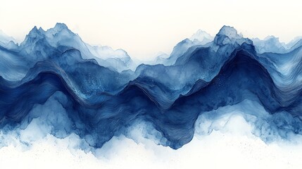 Abstract blue mountain landscape with fluid waves and soft textures.