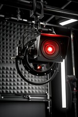 A close-up shot of a red light in a room, suitable for use in interior design or product photography
