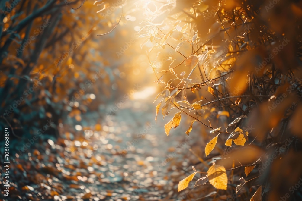 Poster A shot of sunlight shining through the leaves of a tree, creating dappled light and shadows