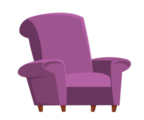 Purple armchair cartoon vector illustration isolated on transparent. Home chair for rest and relax. Furniture object. Cozy room interior.