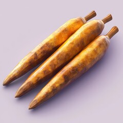 Trio of Vibrant Orange Carrots on a Lavender Background