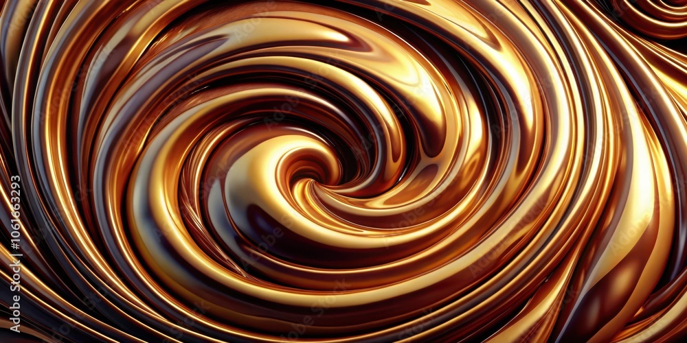Poster abstract metallic swirl a mesmerizing exploration of fluid shapes and golden reflections.