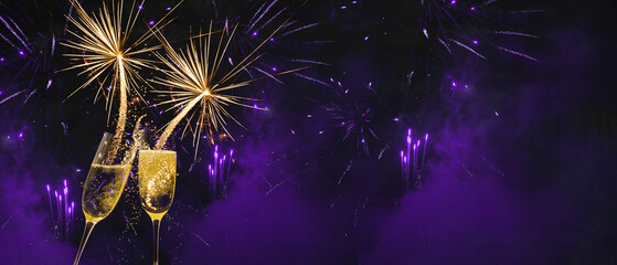 HAPPY NEW YEAR 2025 / New Year's Eve Holiday Event Party Firework - Festive silvester background...