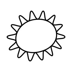 Outline sun with rays Stylized hand drawn icon in trendy minimalism. Sunny weather sign design idea