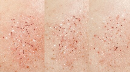 Fototapeta premium Close-up of Freckles with Constellation Patterns on Skin in Three Variations