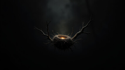 Fototapeta premium Creative dark image of a bird nest with branches and twigs.