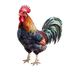 Fototapeta premium Collection of PNG. Watercolor painting of A Rooster, isolated on a transparency background.
