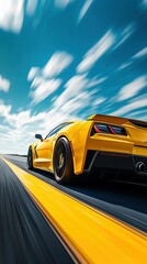 High-Speed Yellow Sports Car on the Open Road