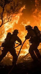 Obraz premium Firefighters Battling an Intense Blaze