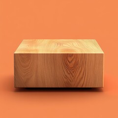 Minimalist Wooden Block on Orange Background