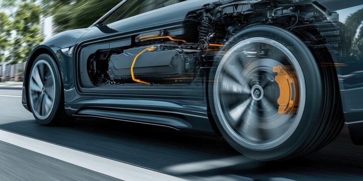 A close-up of an electric cars regenerative braking feature in action, demonstrating the technologys efficiency and environmental benefits.
