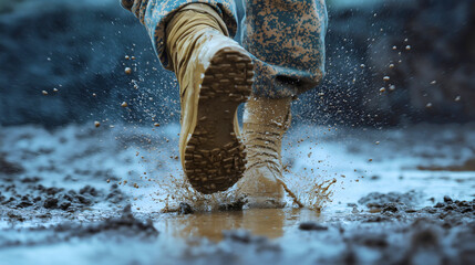 Rugged soldier army military, tactical mud boot shoes protection, durable waterproof footwear uniform hiking, camouflage rugged gear, heavy protective strong