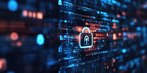 An encrypted email notification pops up on a computer screen, featuring a padlock symbol, representing secure communication, no people shown.