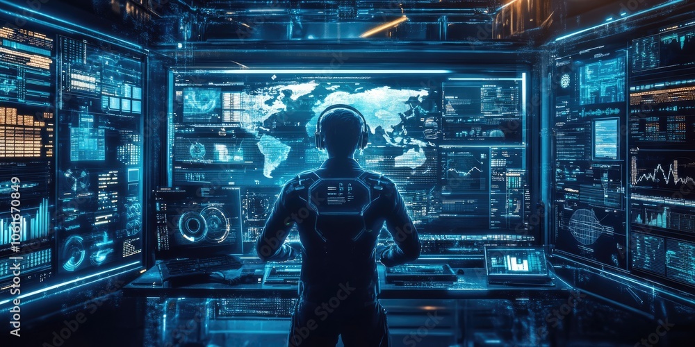 Aufkleber An advanced intelligence processing room with holographic displays where AI systems analyze vast datasets for strategic insights.
