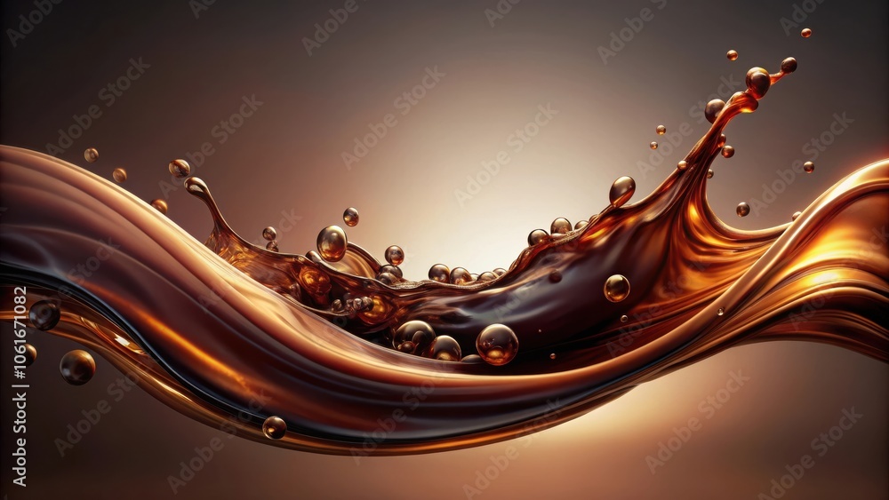 Aufkleber an abstract wave of brown liquid with a dynamic splash and swirling bubbles, creating a visually cap