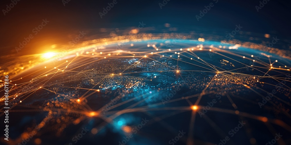 Aufkleber An abstract depiction of a connected world highlights lines and icons linking data points with a focus on innovative business strategies.