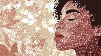 Dreamy Artistic Portrait of Woman in Nature-Themed Abstract Design